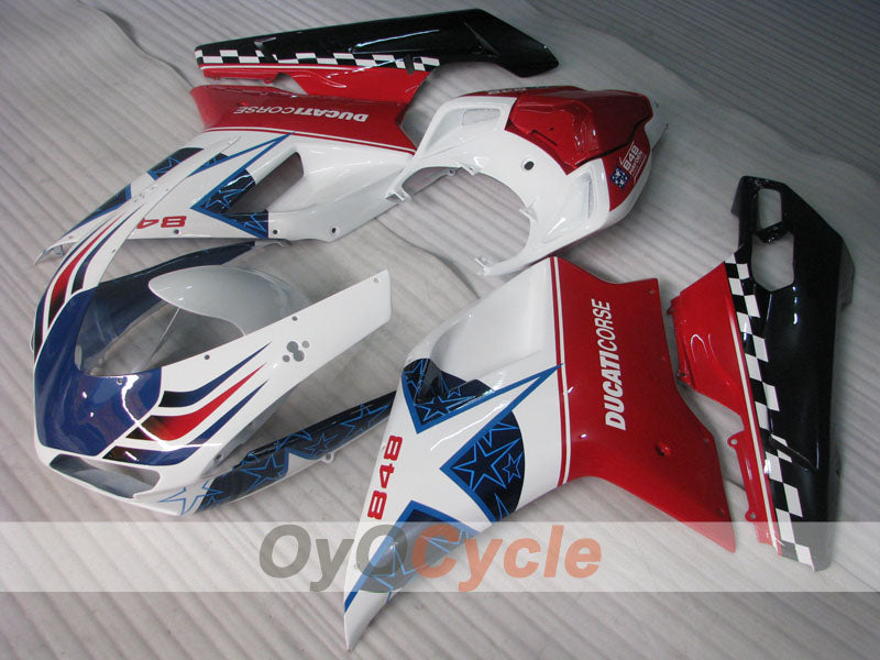 Kit de carénage injecté pour Ducati 848 08-13 - Rouge, Blanc - Xerox #OYO87902266