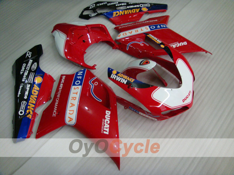 Kit de carénage injecté pour Ducati 1098 07-09 - Rouge, blanc - INFO STRADA #OYO87902297