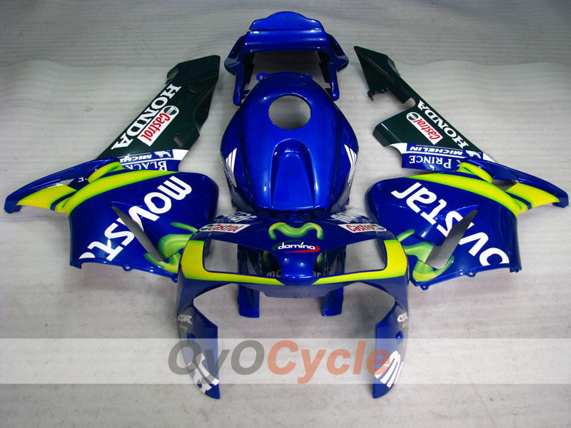 Kit de carénage à injection pour CBR600RR 03-04 - Jaune, Bleu - Movistar #OYO87902537