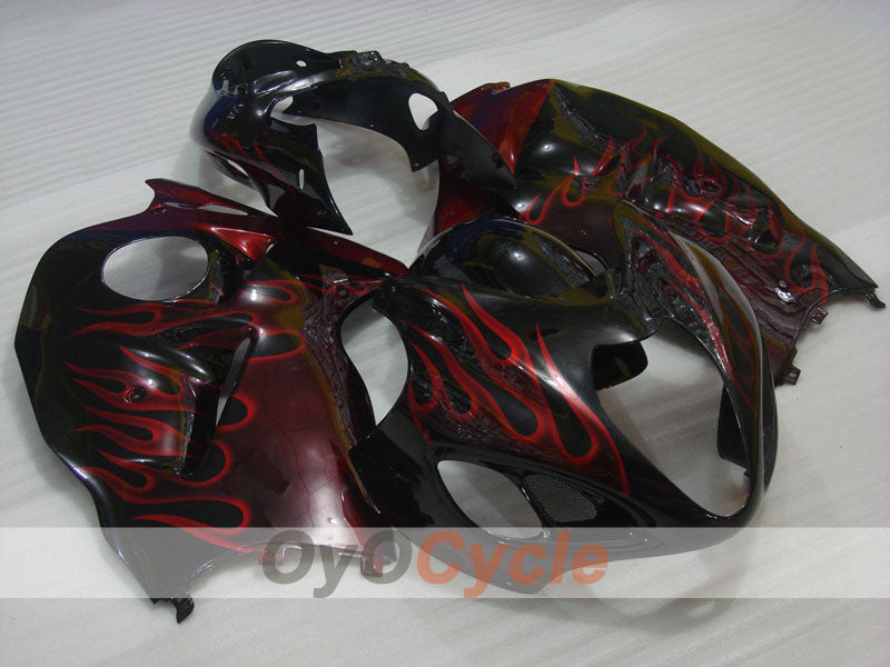 Kit de carénage à injection pour GSXR1300 Hayabusa 99-07 - Rouge, noir - Flammes #OYO87902664