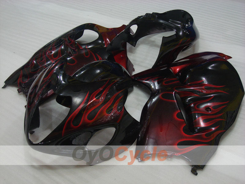 Kit de carénage à injection pour GSXR1300 Hayabusa 99-07 - Rouge, noir - Flammes #OYO87902664