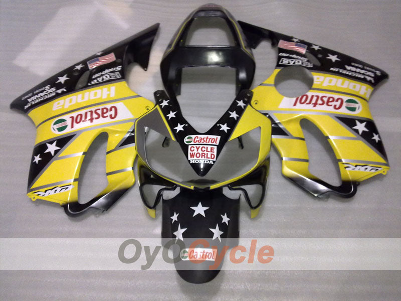Kit de carénage à injection pour CBR600F4i 01-03 - Jaune, Noir, Rose - Castrol #OYO87904864