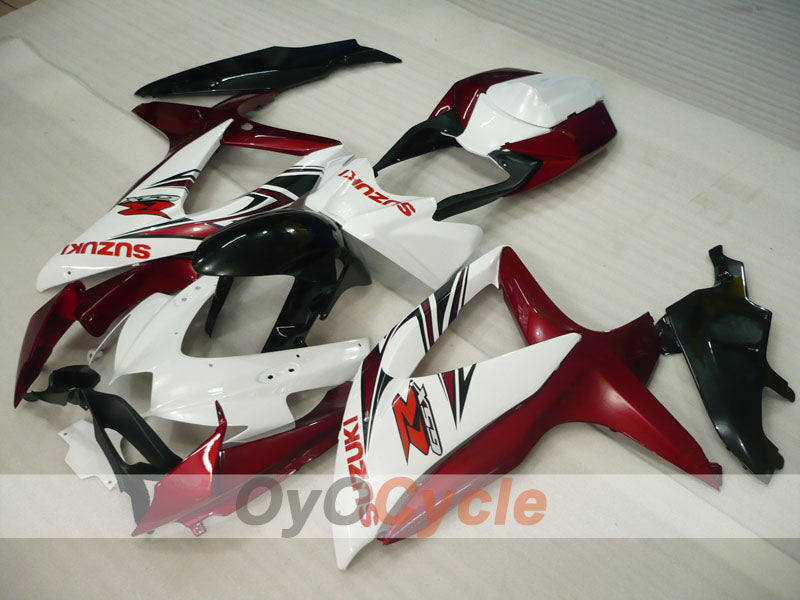Kit de carénage injecté pour GSX R600 08-10 - Rouge vin, Blanc - Style d'origine #OYO87905393