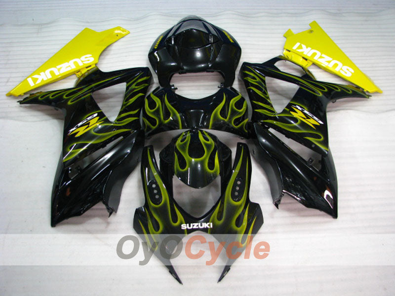 Kit de carénage à injection pour GSX R1000 07-08 - Jaune, Noir - Flamme #OYO87905527