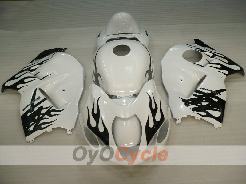 Kit de carénages injectés pour GSXR1300 Hayabusa 99-07 - Blanc, noir - Flammes #OYO87905607