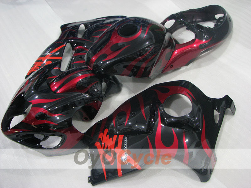 Kit de carénages injectés pour GSXR1300 Hayabusa 99-07 - Rouge, noir - Flammes #OYO87905614