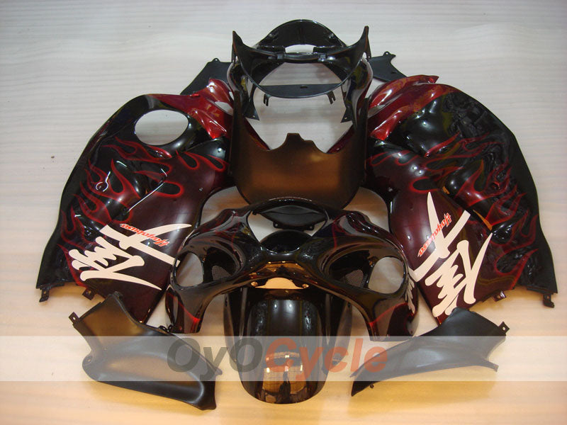 Kit de carénages injectés pour GSXR1300 Hayabusa 99-07 - Rouge, noir - Flammes #OYO87905615