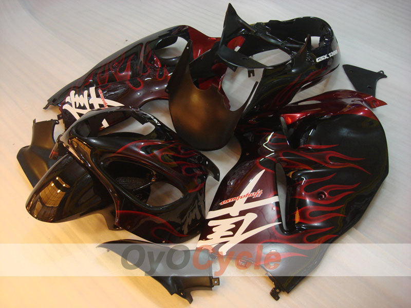 Kit de carénages injectés pour GSXR1300 Hayabusa 99-07 - Rouge, noir - Flammes #OYO87905615