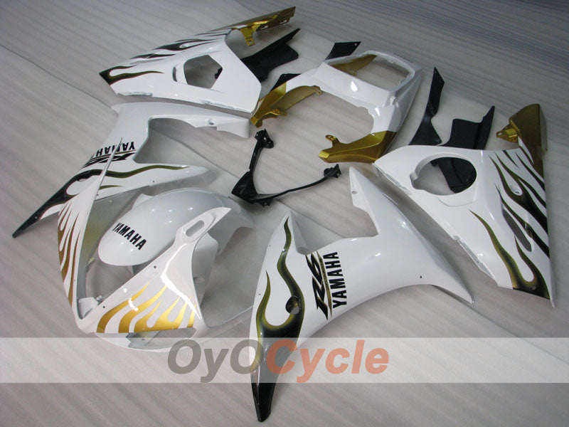 Kit de carénages injectés pour YZF-R6 03-04 - Jaune, Blanc - Style d'origine #OYO87905805