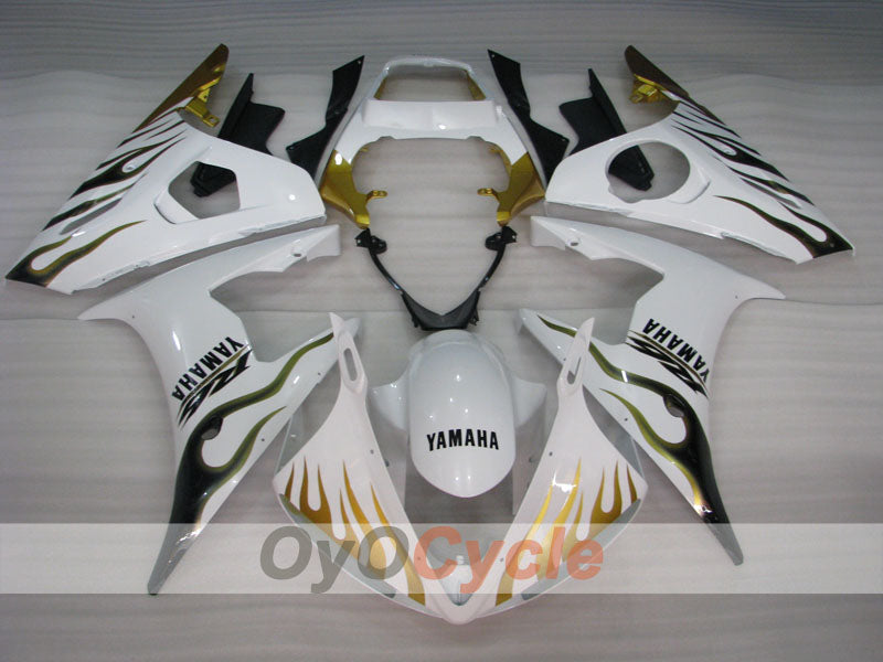 Kit de carénages injectés pour YZF-R6 03-04 - Jaune, Blanc - Style d'origine #OYO87905805