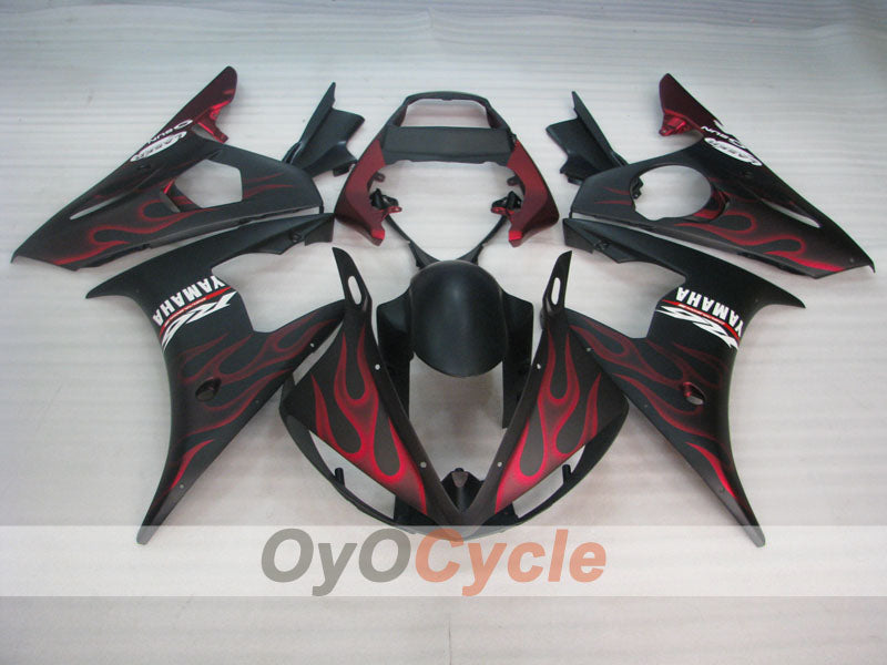 Kit de carénage à injection pour YZF-R6 05 - Rouge, noir, mat - Flamme #OYO87905856