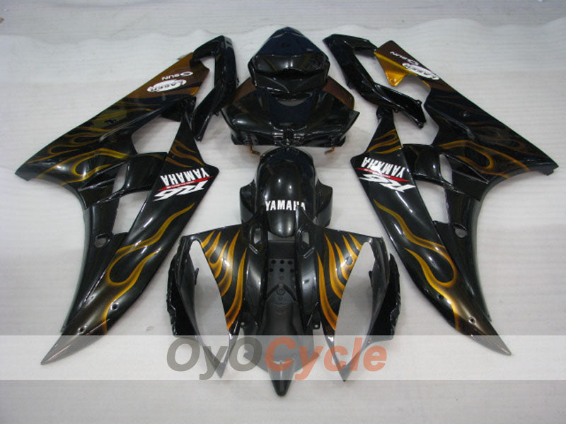 Kit de carénage à injection pour YZF-R6 06-07 - Noir, doré - Flamme #OYO87905884