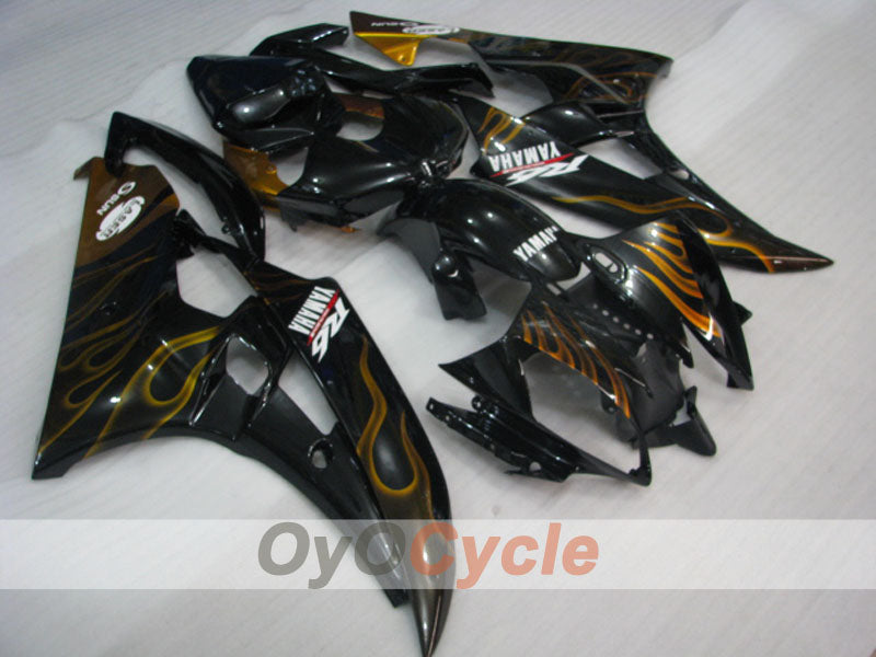 Kit de carénage à injection pour YZF-R6 06-07 - Noir, doré - Flamme #OYO87905884