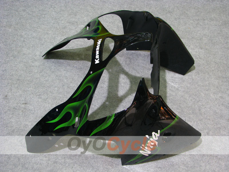 Kit de carénages à injection pour NINJA ZX-6R 00-02 - Vert, Noir - Flamme #OYO87906025