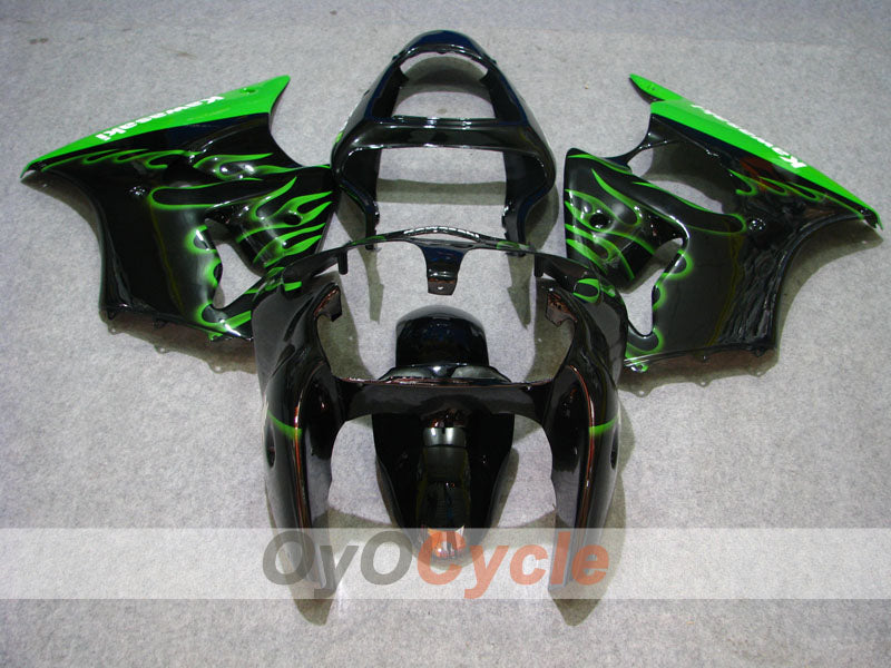 Kit de carénages à injection pour NINJA ZX-6R 00-02 - Vert, Noir - Flamme #OYO87906025