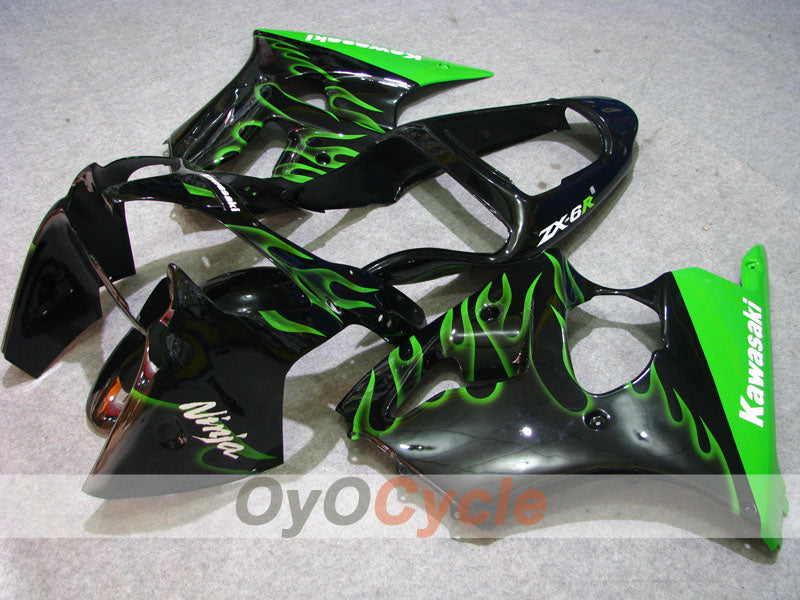 Kit de carénages à injection pour NINJA ZX-6R 00-02 - Vert, Noir - Flamme #OYO87906025