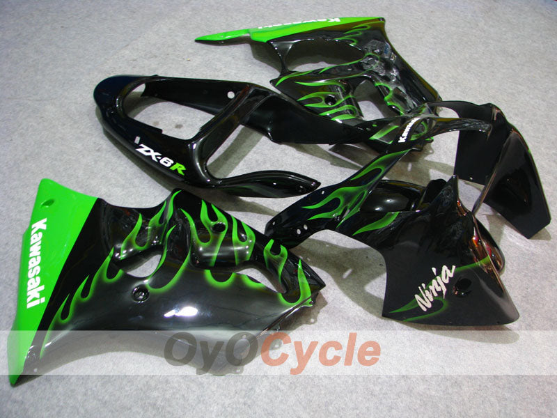 Kit de carénages à injection pour NINJA ZX-6R 00-02 - Vert, Noir - Flamme #OYO87906025