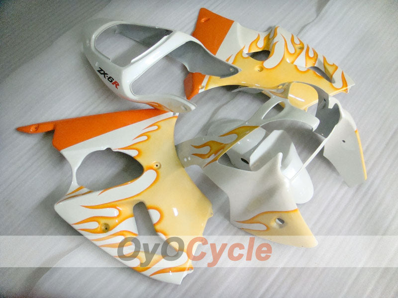 Kit de carénage à injection pour NINJA ZX-6R 00-02 - Orange, Blanc - Flamme #OYO87906030