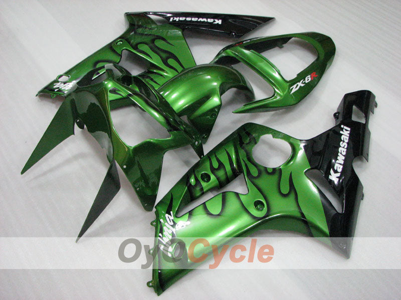 Kit de carénage à injection pour NINJA ZX-6R 03-04 - Vert, Noir - Flamme #OYO87906038