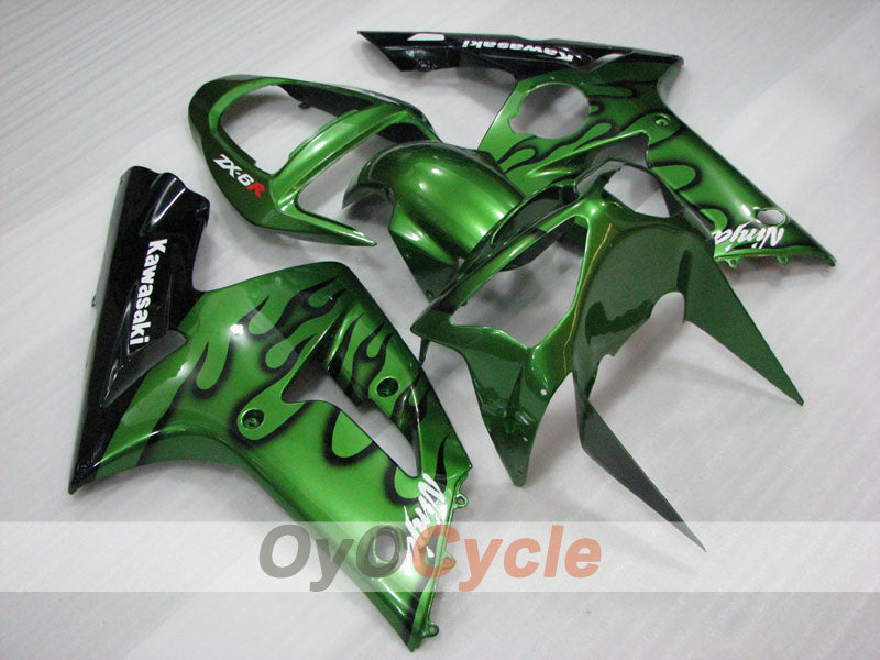 Kit de carénage à injection pour NINJA ZX-6R 03-04 - Vert, Noir - Flamme #OYO87906038