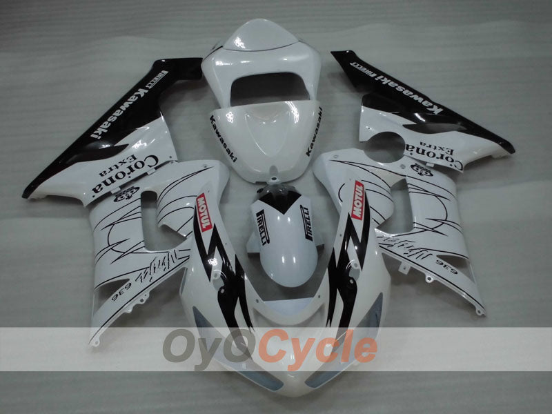 Kit de carénages injectés pour NINJA ZX-6R 05-06 - Blanc, Noir - Corona #OYO87906051