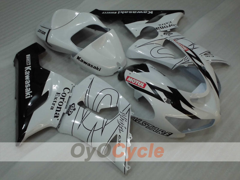 Kit de carénages injectés pour NINJA ZX-6R 05-06 - Blanc, Noir - Corona #OYO87906051