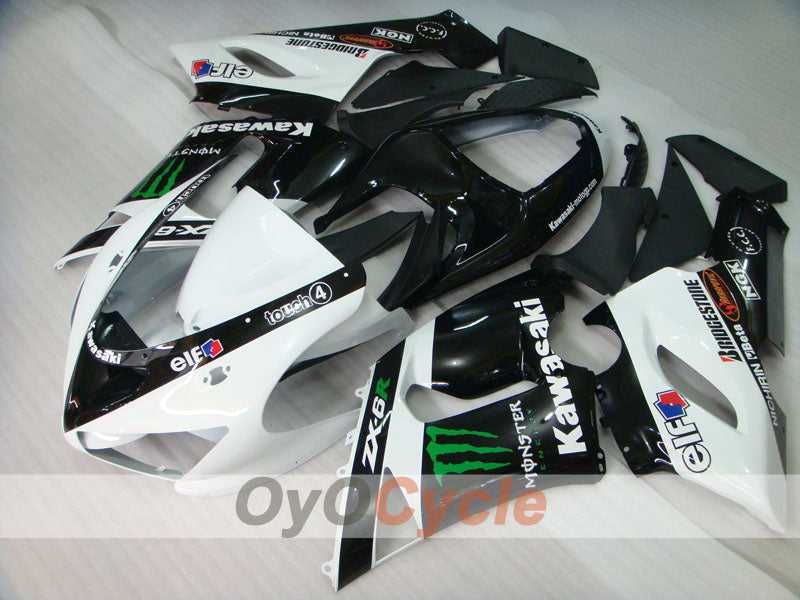 Kit de carénages injectés pour NINJA ZX-6R 05-06 - Blanc, Noir - Monster #OYO87906053