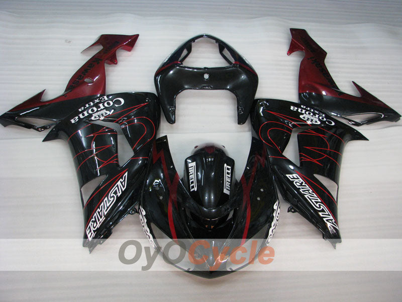 Kit de carénages injectés pour NINJA ZX-10R 06-07 - Rouge vin, Noir - Corona #OYO87906094