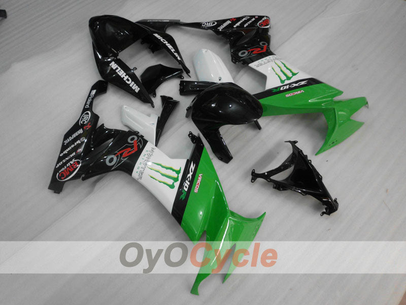 Kit de carénages injectés pour NINJA ZX-10R 08-10 - Vert, Blanc, Noir - Monster #OYO87906104