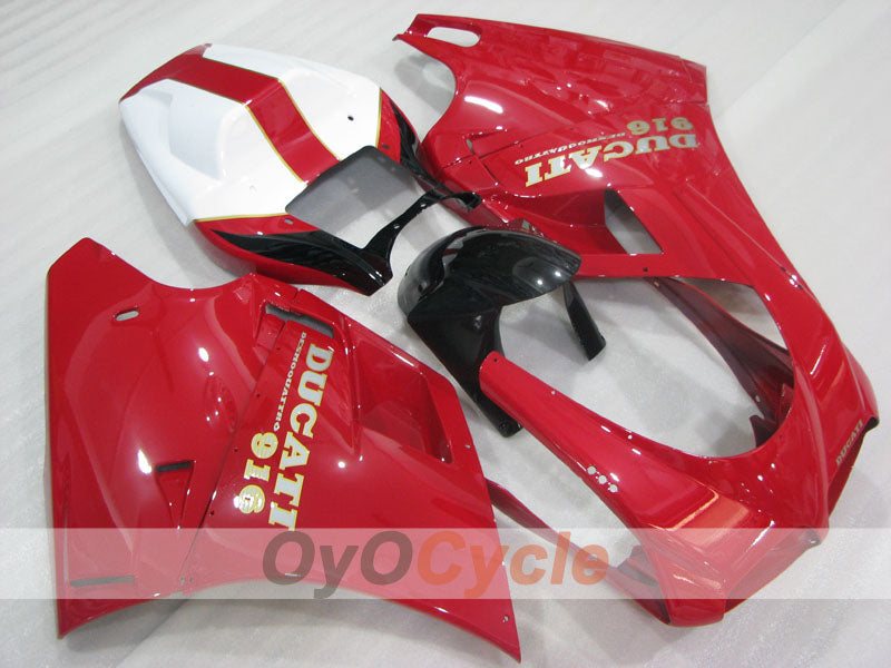 Kit de carénage injecté pour Ducati 916 de 94-98 - Rouge, blanc - Style usine #OYO87906175