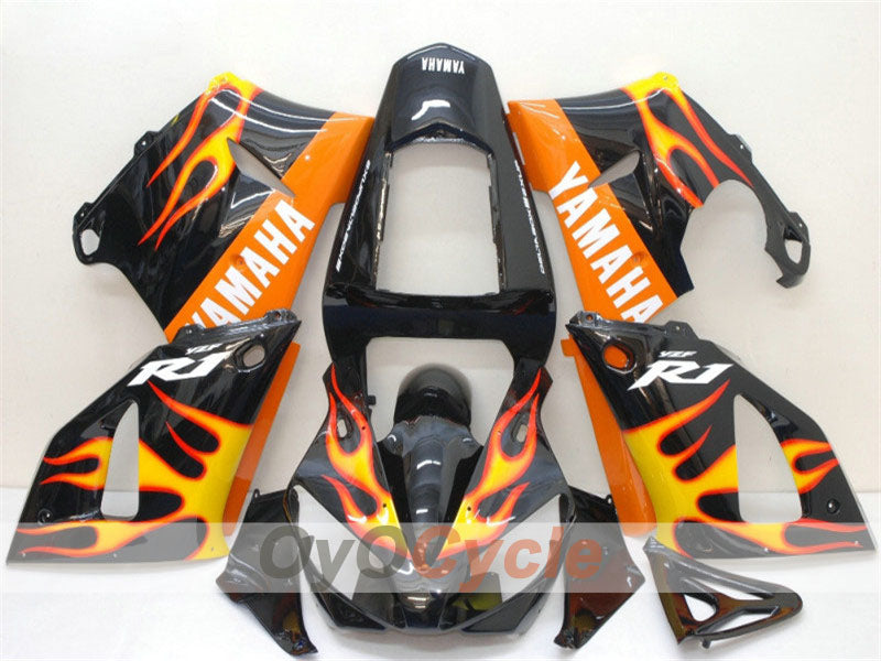 Kit de carénages injectés pour YZF-R1 00-01 - Jaune, noir - Flamme #OYO87900766