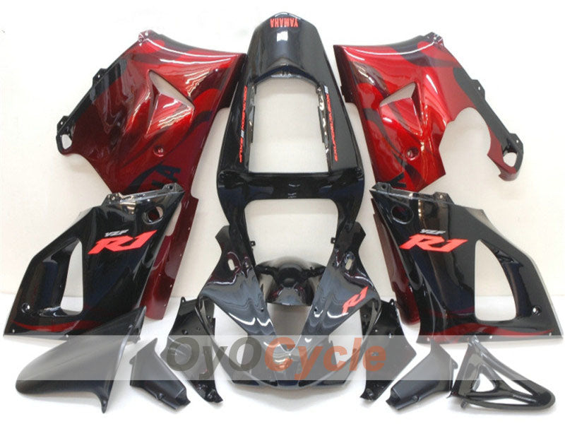 Kit de carénages injectés pour YZF-R1 00-01 - Rouge, noir - Flamme #OYO87900767