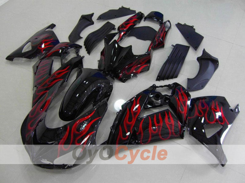 Kit de carénage injecté pour NINJA ZX-14R 06-11 - Rouge, noir - Flamme #OYO87902015