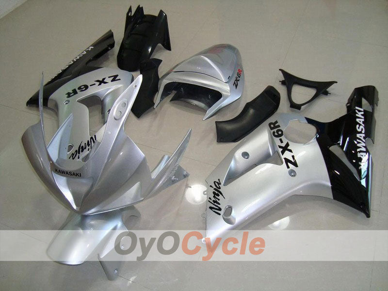 Kit de carénage à injection pour NINJA ZX-6R 03-04 - Noir, argent - Style d'usine #OYO87901792
