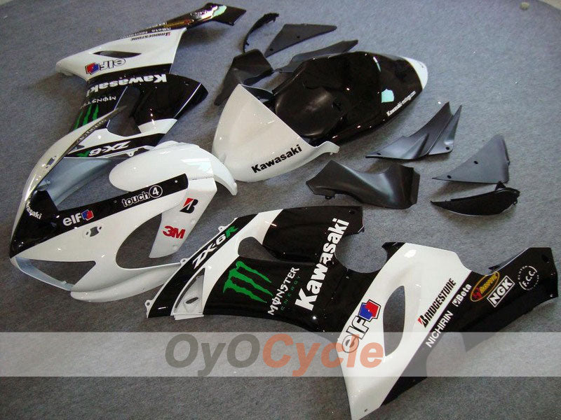 Kit de carénages à injection pour NINJA ZX-6R 05-06 - Blanc, Noir - Monster #OYO87901884